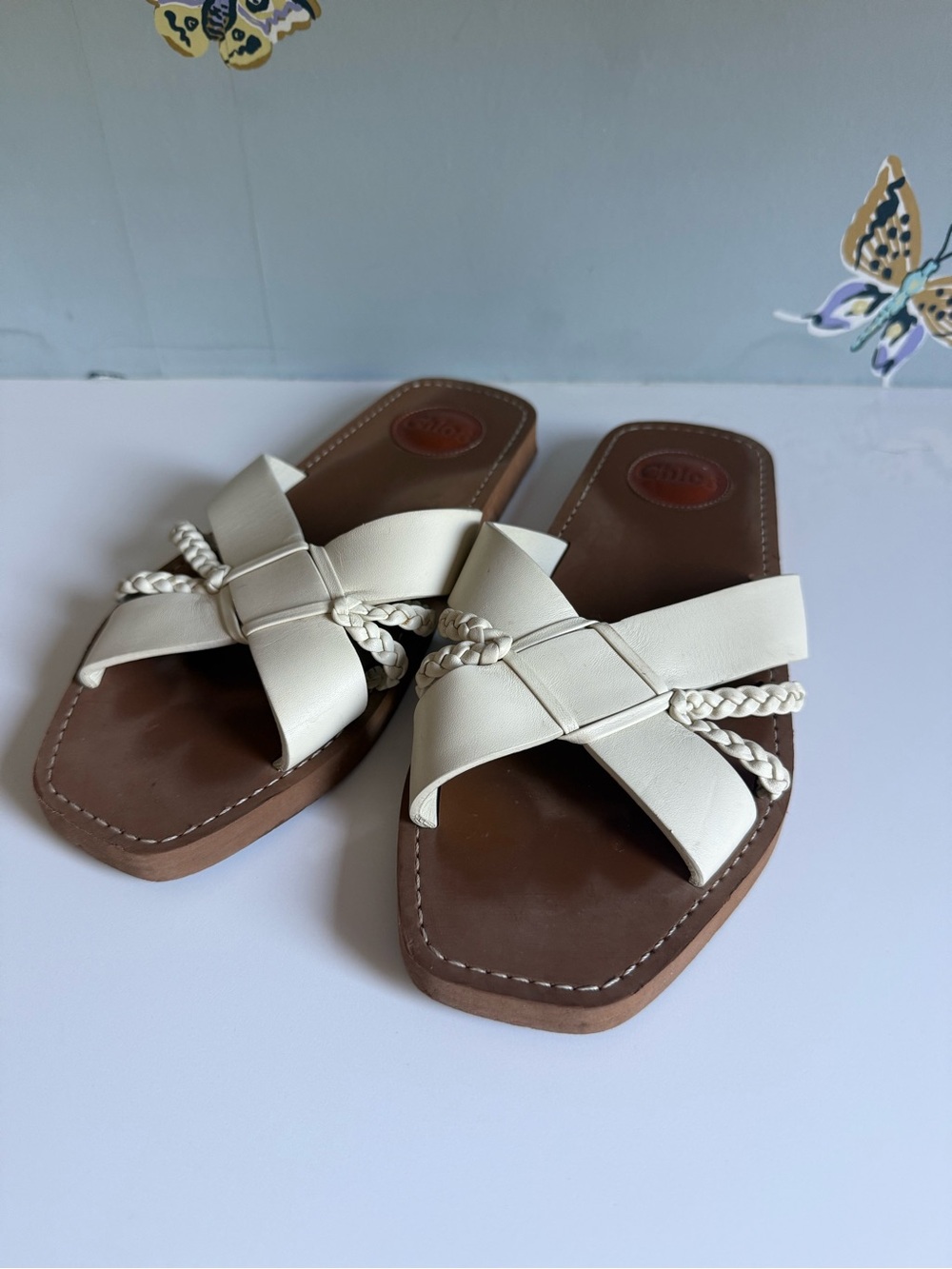 Chloe Woody Flat Leather Sandals